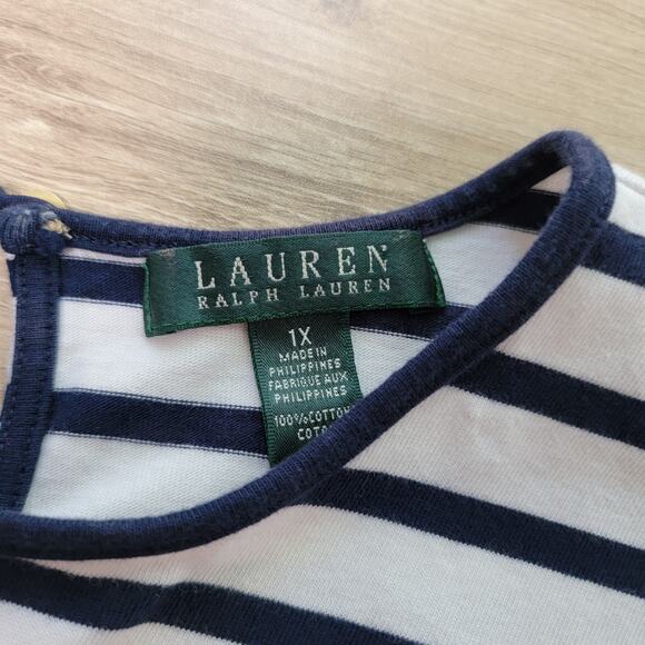 Ralph Lauren LRL Plus Size 1X Top Striped Nautical Peplum Hem Coastal Preppy - Picture 5 of 7